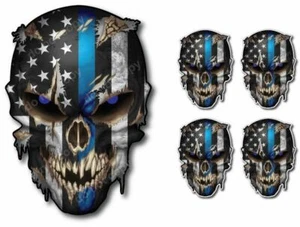 5X DELGADA LÍNEA AZUL POLICÍA CALAVERA DE EE. UU. BANDERA AMERICANA PEGATINA COCHE CAMIÓN VENTANA - Imagen 1 de 5