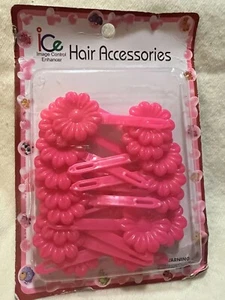 HOT PINK PLASTIC DAISY BARRETTES NIP - Picture 1 of 3