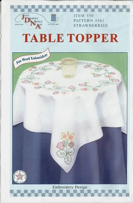 Jack Dempsey Stamped White Perle Edge Table Topper 35X35 Strawberries NEW - Image 1 of 4