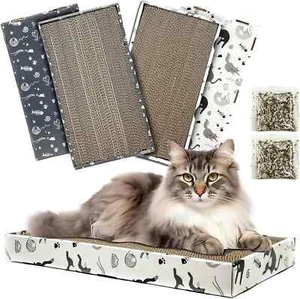 Kitten Cat Corrugated Claws Care Scratcher Mat Cardboard Box Pad Bed free Catnip - Picture 1 of 9