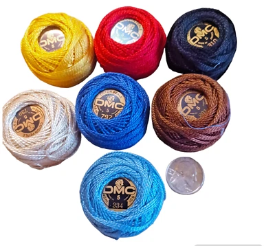 DMC Cotton Perle Thread Size #5 48m 10g Lot of 7 spools Estate Embroidery Crewel - Image 1 of 3