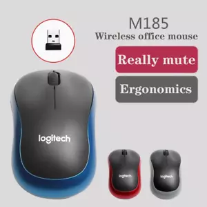 Logitech M185 Wireless Mouse 2.4 GHz USB 1000DPI 3 Buttons Silent Gaming Optical - Picture 1 of 9