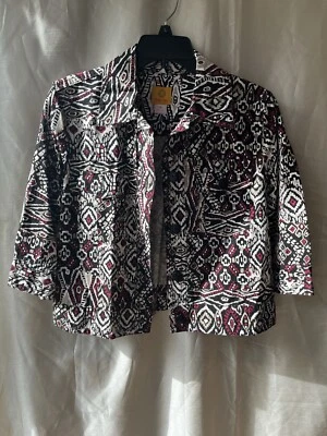 Ruby Rd Women’s Sz 10 Black Multicolor 3/4 Sleeve Button Blazer Button Down - Image 1 of 3
