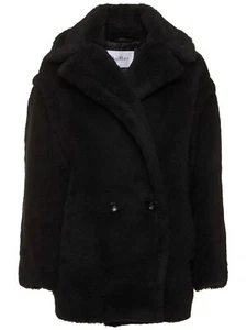 MAX MARA Fuxia $3490 Black Alpaca And Wool Short Teddy Bear Icon Coat New - Picture 1 of 3