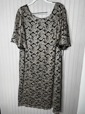 Женское вечернее платье Jessica Howard 20 Вт черное серебристое металлик кружевное с развевающимся рукавом - Изображение 1 из 4