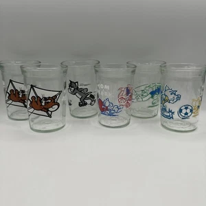 6 Vtg Welch's Jelly Jars Tom and Jerry Glasses 1990 Sports Skate Soccer Football - Picture 1 of 18