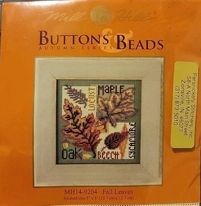 Kit punto croce foglie caduta bottoni Mill Hill N perline 5x5" autunno nuovo - Foto 1 di 2