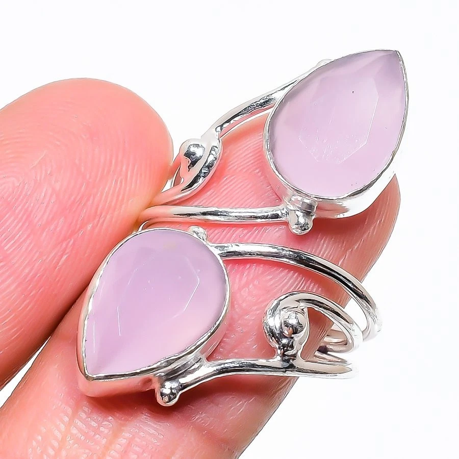 Pink Rose Quartz Gemstone Handmade 925 Sterling Silver All Size Ring For Gift - Image 1 of 1