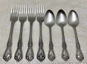 Vtg Oneida KENNETT SQUARE Stainless Deluxe Flatware 4 Dinner Forks & 3 Teaspoons - Picture 1 of 8