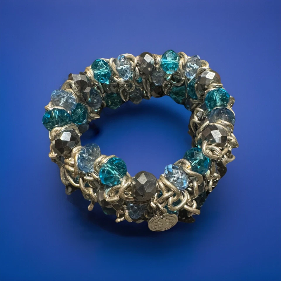 Pulsera Dana Buchman Azul Vidrio Facetado Cristal Cuentas Tono Plata Ancho Elástico Foto 1 de 3