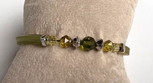 EUC Swarovski Crystal Green Rubber Open Cuff Bracelet Green - Picture 1 of 4