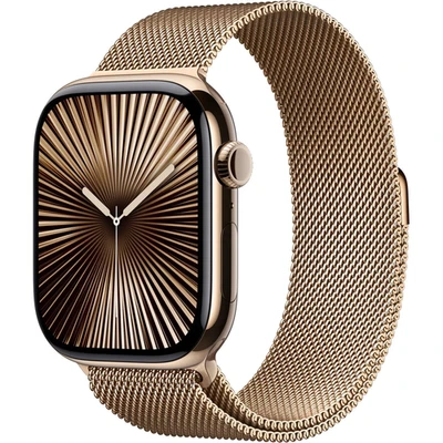 Apple Watch Series 10 Cellular 46mm Gold Titan mit goldenem Milanese-Armband TOP - Bild 1 von 4