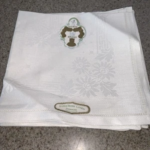VTG Pure Irish Linen Damask Floral Napkins & Tablecloth - Picture 1 of 15