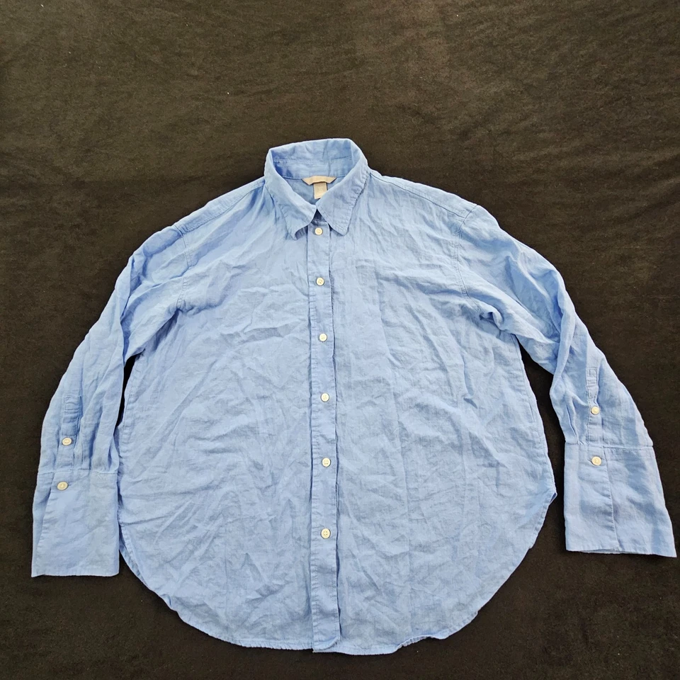 H&M Blue Long Sleeve Linen Blend Button-Up Shirt Women's M - Image 1 of 4