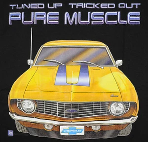 Camaro Chevy Pure Muscle 1969 Tuned up Tricked out T-Shirt Black Car Auto BABA - Picture 1 of 2
