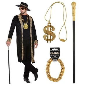 Dapper Don Deluxe Erwachsene Zuhälter Kostüm mit 3 Bling Zubehör Outfit - Bild 1 von 16