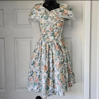 Vestido vintage años 80/90 jessica mcclintock 100% algodón floral coqueta niña flores Foto 1 de 4