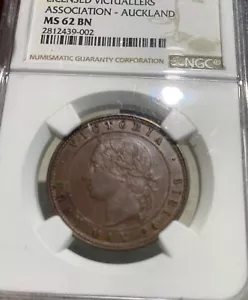 1871 NEW ZEALAND PENNY TOKEN AUCKLAND LICENSED VICTUALLERS KM#Tn6 NGC MS 62 BN - Picture 1 of 3