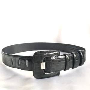 Vintage Carlisle Belt Black Size XS 1.5" Wide Leather Croc Pattern USA made - Picture 1 of 10