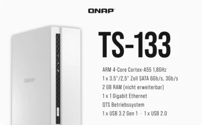 TS-133  QNAP TS-133 server NAS e di archiviazione Tower Collegamento ethernet LA - Immagine 1 di 3