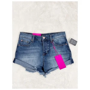 Celebrity Pink Junior's Denim Size 15 Shorts Cuffed Shortie Blue Button Fly Fray - Picture 1 of 6