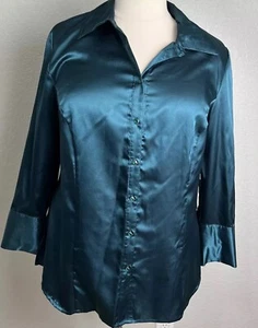 NWT Added Dimensions For Catherines Blouse Sz 14/16 Green Satin Fancy Party - Picture 1 of 13