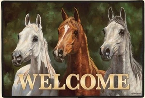DOORMAT--18" X 27"--HEADS UP Horses Welcome-- non-skid rubber backed,  - Picture 1 of 1
