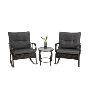 Outdoor 3-Piece Rattan Set - Rocking Chairs & Table for Garden, Patio, Pool - Picture 1 of 12