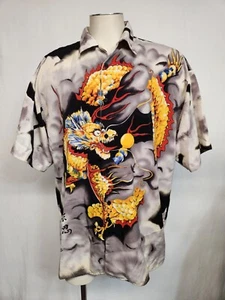 Koman Sport Y2K Dragon Print Graphic Casual Button Down Large Mens Shirt - Picture 1 of 9