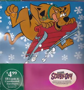 Box of 18 Scooby-Doo on a Sled Christmas Cards Sold by Kmart - Picture 1 of 2