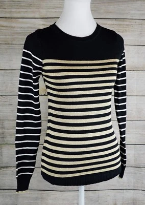 Energie Women Crew Neck Sweater Pullover Top Long Sleeve Metallic Stripe Black S - Image 1 of 4