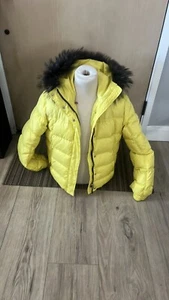 Fire And Ice Ski Jacket, REAL Fur Trim, Size 10, neon yellow puffy coat - Picture 1 of 6