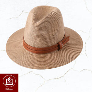 FEDORA HAT Soft Shaped Straw Hat Wide Brim Men Women Panama Hat Beach Sun Cap 