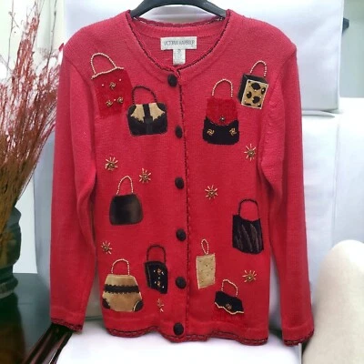 Victoria Harbour 钱包情人开衫女式小号红色毛衣装饰 — 第 1/4 张图片