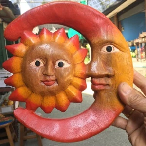 Wood Carving Wall Hanging Sun and Moon wall hanging - Picture 1 of 4