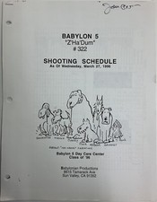 Babylon 5 Z’Ha’Dum #322 Shooting Schedule Signed By John Iacovelli 1996 17 Pages