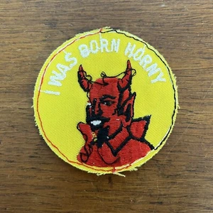 Vintage I Was Born Horny Embroidered Sew on Patch 3" - Imagen 1 de 3