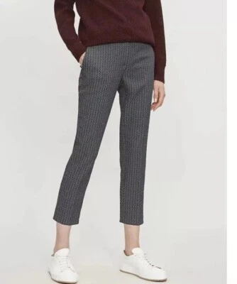 Pantalones Theory Mujer 0 Azul Negro Treeca Sombra Jacquard Recortados Ajustados Carrera Foto 1 de 4