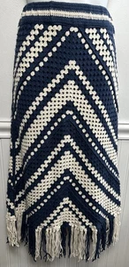 Damen Rock XS Häkel mit Fransen Saum blau creme Boho Festival Strand gefüttert Maxi - Bild 1 von 9
