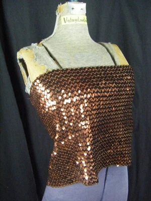 OFF SPRING Vtg 80s Copper Brown Sequin Tube Top-Bust 32-38/S-M - Image 1 of 4