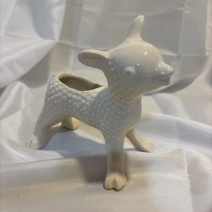 Vintage MCM 70er Jahre Lamm/Schaf weiß Keramik Übertopf Dekor - Bild 1 von 6