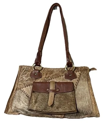 Bolso de Hombro Nardelli De Colección Hecho en Italia Cuero Tostado con Pelo de Becerro Foto 1 de 4