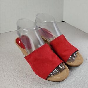 Style & Co Carinii Women size 6.M Red & Tan Platform Wedge Cushion Slide Sandals