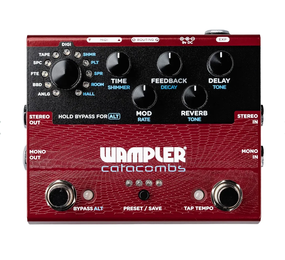 Wampler Catacombs Reverb and Delay Effects Pedal Red