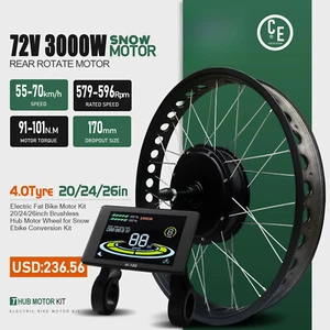 72V 3000W 4.0Tire Snow Ebike Kit 20 24 26" Rear Rotate Wheel Motor Dropout 170mm - Picture 1 of 31