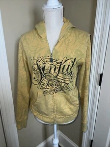 Women’s Sinful Grunge Zip Up Hoodie Size M Floral Boho Yellow Green - Picture 1 of 12