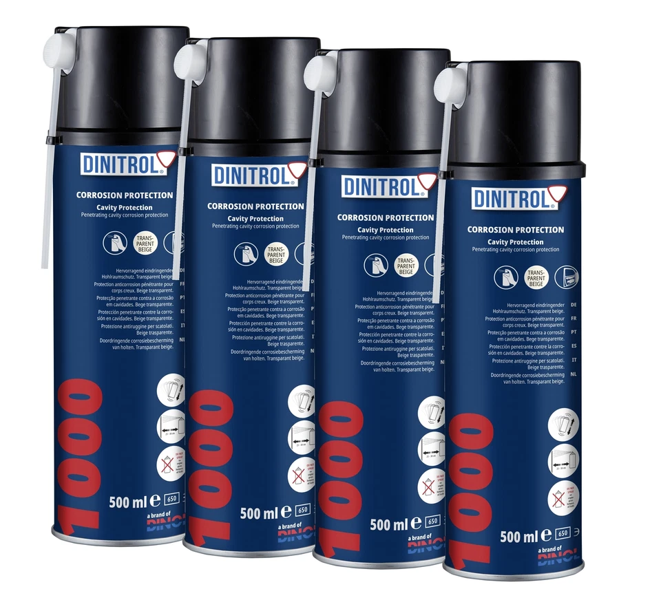 4 x DINITROL 1000 CLEAR CAVITY WAX 500ml AEROSOL SPRAY CAN RUST PREVENTOR