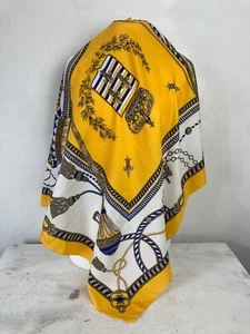 Vintage JAGO Neck Scarf Head Scarf Yellow White Coat of Arms Large Square - Picture 1 of 6