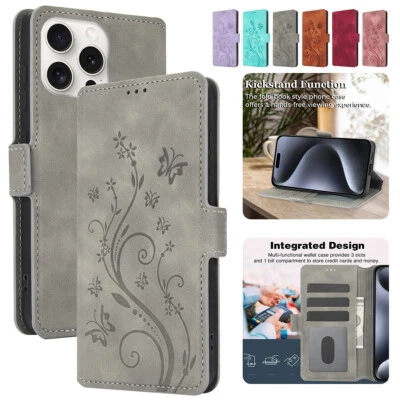 For iPhone 16 Pro Max 15 14 13 12 11 WOMEN Leather Card Wallet Flip Case Cover - Image 1 of 4