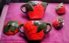 Vintage 5pc. Set Americana Folk Art Trompe L’Oeil Strawberry Ceramic Serveware 